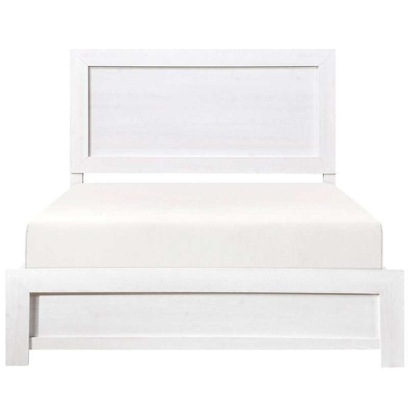 Lit double blanc avec tête de lit et rails blanc moderne - bois d'ingénierie,, Blanc, Lit double