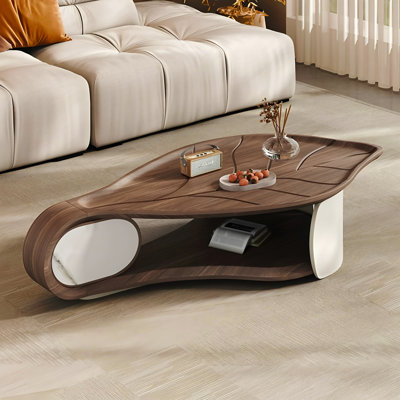 Pre-Assembly Leaf-Shaped Coffee Table with Walnut Veneer by Hokku Designs