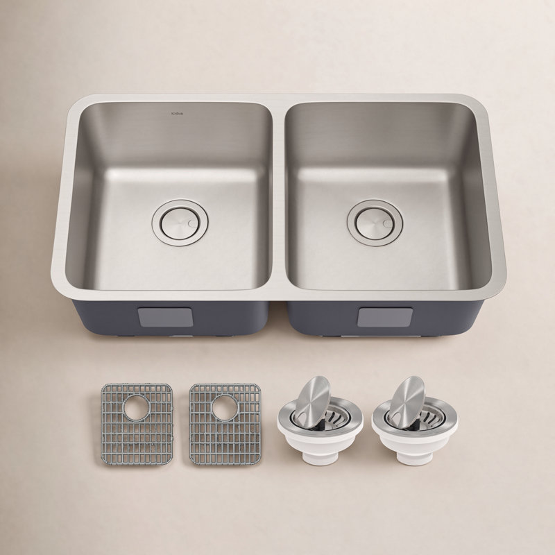Évier de cuisine à double cuve encastrable en acier inoxydable de calibre 16 L 33 po Dex ™ KRAUS
