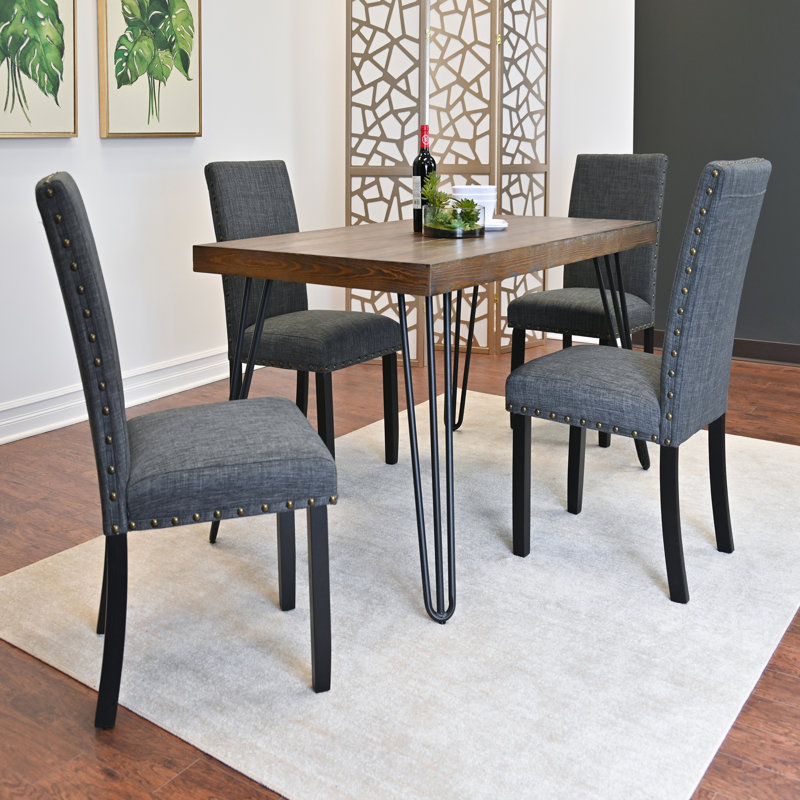 Dining Table Set, Dining Table With Chairs, 5 Pieces: Table, 4 Chairs, Dark Gray