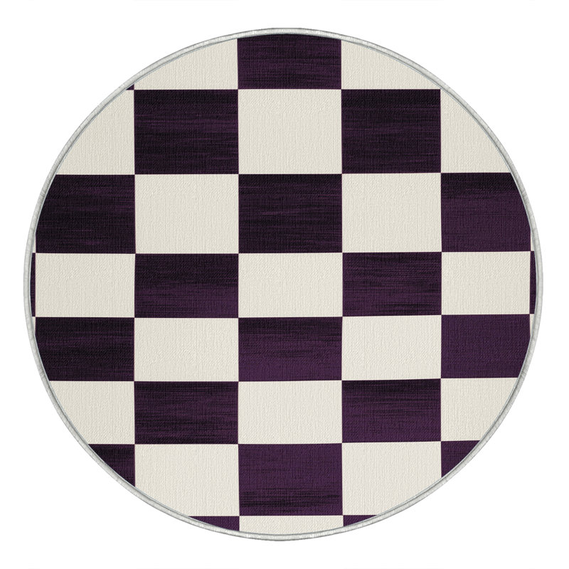 Machine Washable Checkered Beige Area Rug, Round 6'