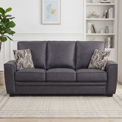 80.3" Modern Tech Fabric Sofa with Two Pillows, Gray Upholstered Couch for Living Room, Bedroom or Study