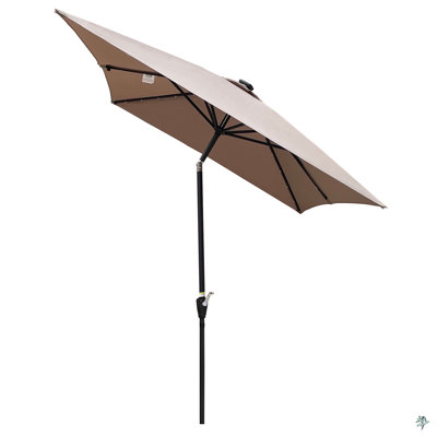 10 X 6.5T Rectangular Patio Solar LED Lighted Outdoor Umbrellas With Crank And Push Button Tilt
