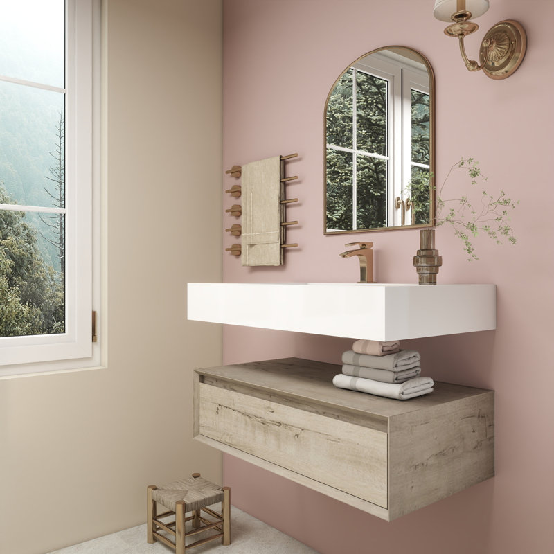 Alysa 36" Wall-Mounted Single Bathroom Vanity Set, White Oak