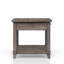Table de bout grise avec tablette de rangement, tiroir et dispositif de chargement