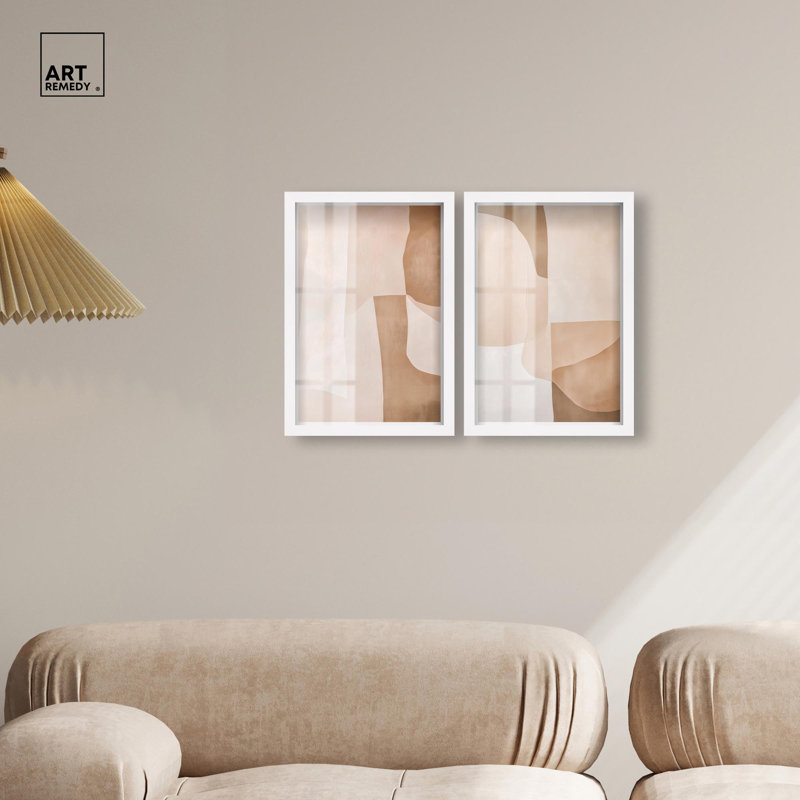«Neutral Luxe Living Room», ensemble de 2 panneaux par Shadowbox , H 16 po x l 11 po, Blanc