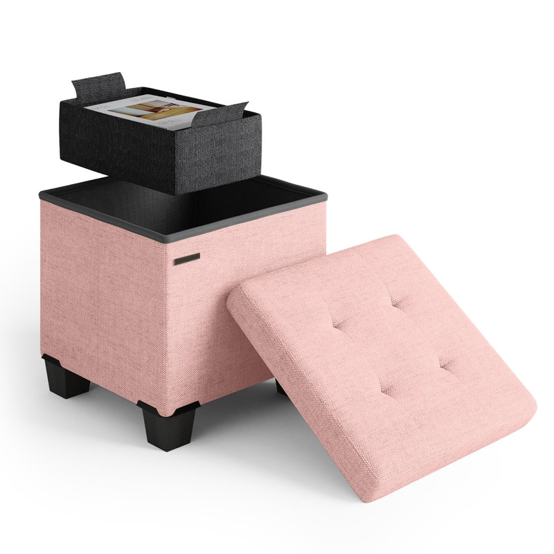 Banc de rangement avec repose-pieds Vérrant, Pink, 15"H x 15"W x 15"D