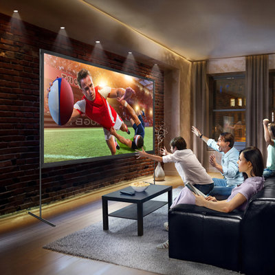 Projector Screen with Stand, 120 inch 16:9 4K 1080 HD Outdoor Movie Screen with Stand, Wrinkle-Free Projection Screen with Bar Feet and Carry Bag, Designed for Home Theater Cinema Backyard Movie Night