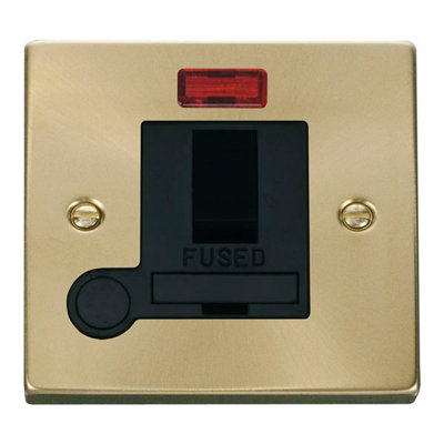 Satin Brass 13A Fused Connection Unit Switched With Neon With Flex