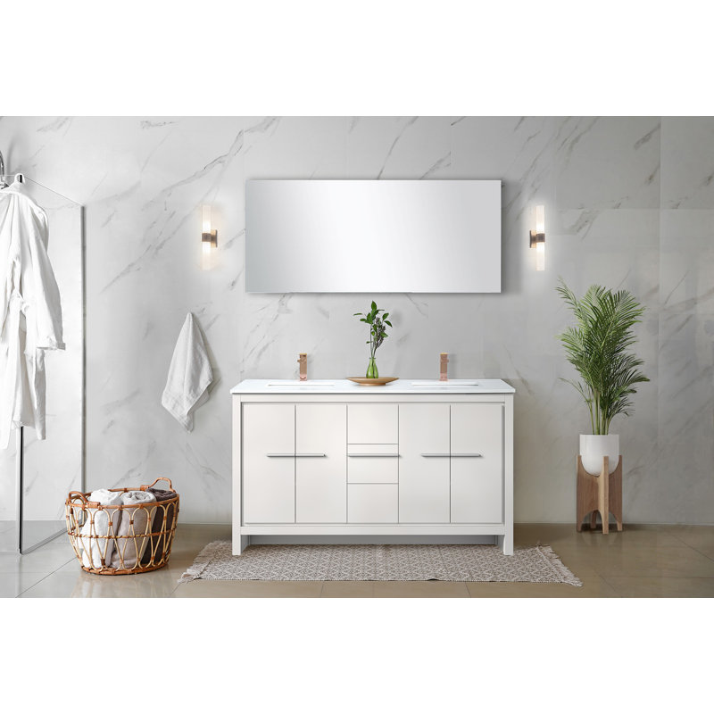 Lafarre 60 in W x 20 in D Double Bath Vanity Faucet Set, White, White Cultured Marble