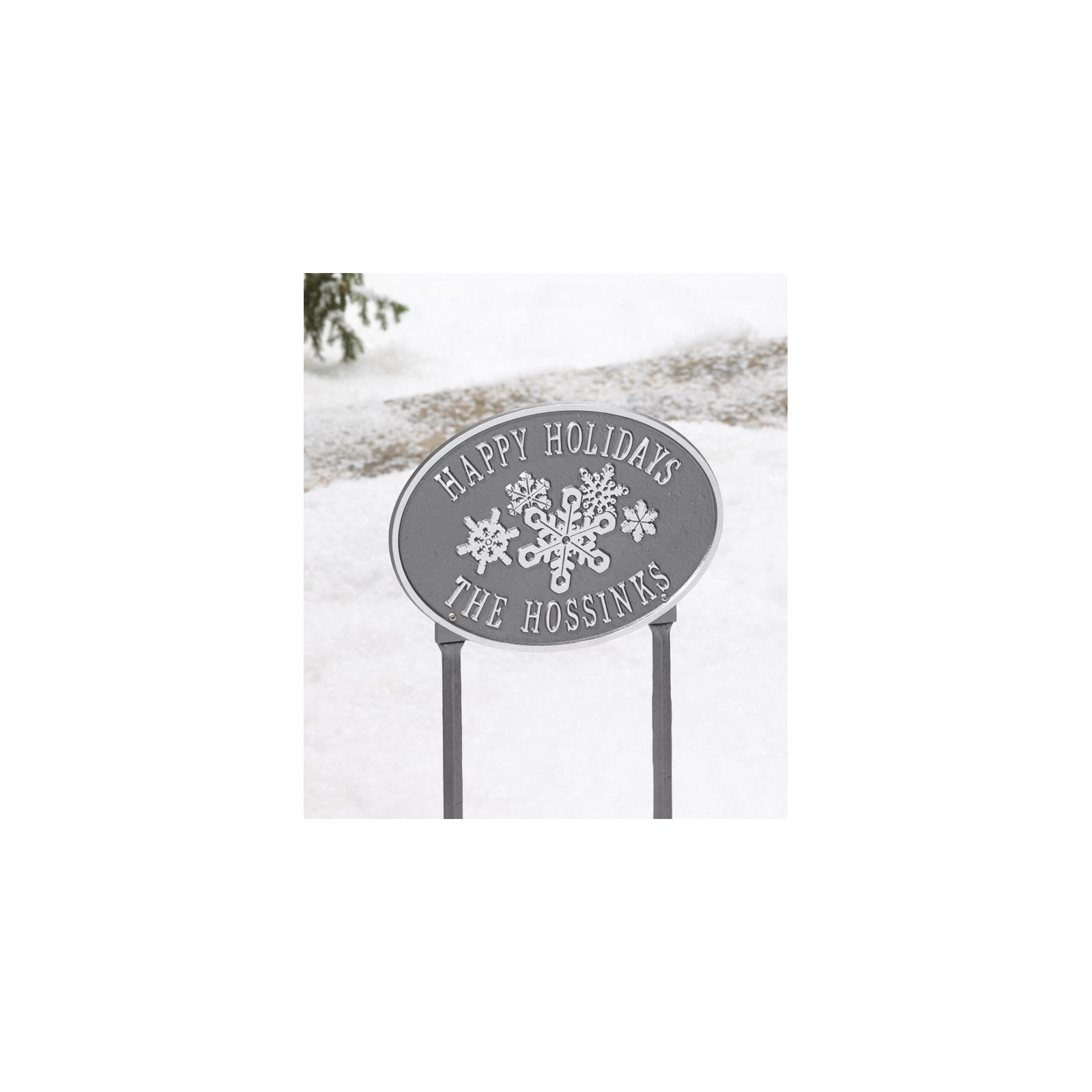 Snowflake Oval Garden Stake, Pewter/Silver, Yes