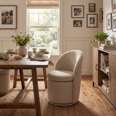 Upholstered Swivel Dining Chair, Boucle Fabric Barrel Kitchen Chair, Wingback Side Chair, Vanity Chair