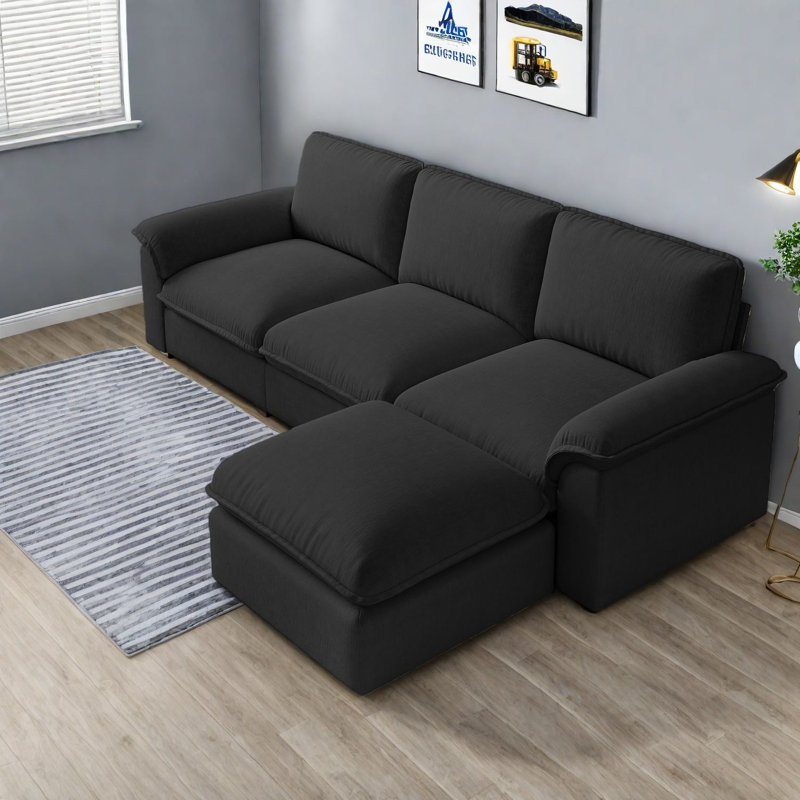 Canapé modulaire confortable en chenille, design moderne noir pour le salon