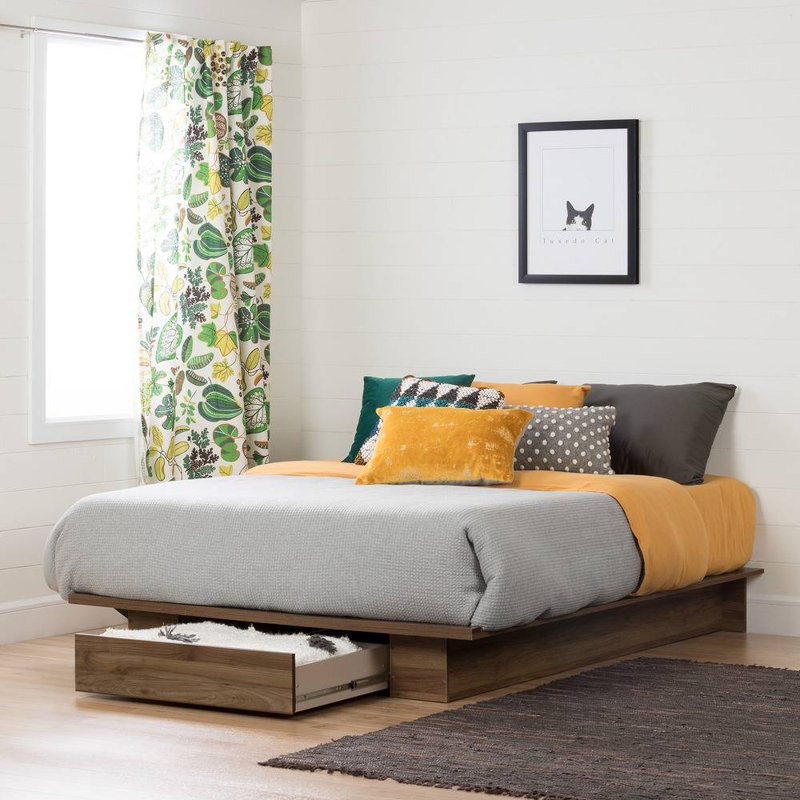 Sariel Platform Storage Bed, Natural Walnut