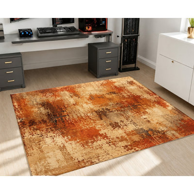Tapis à motif géométrique texturé antidérapant brun et orange, tapis décoratif décoratif d'intérieur pour le salon, la chambre à coucher, le couloir, le bureau