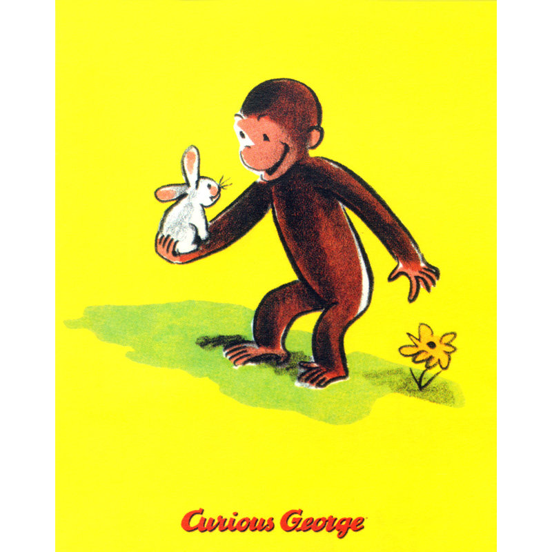 Curieux George tient un lapin, H 18 po x l 14 po