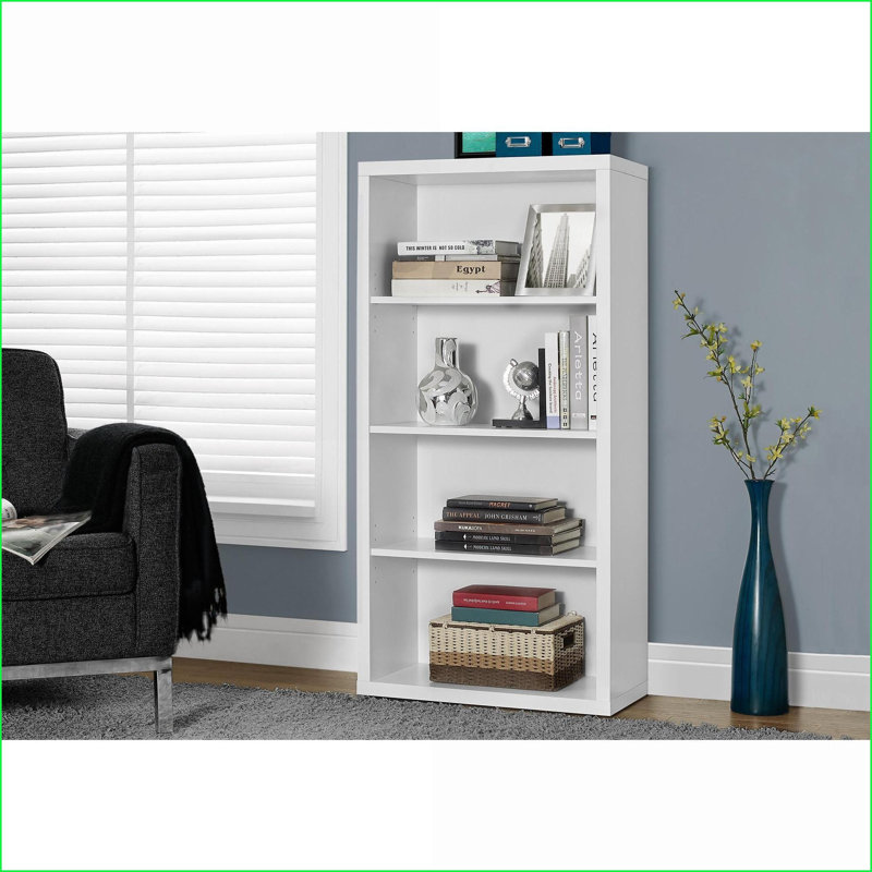 Bibliothèque contemporaine à 5 niveaux avec 3 tablettes réglables, H 47,5 po Blanc neige | Blanc | Panneau de particules