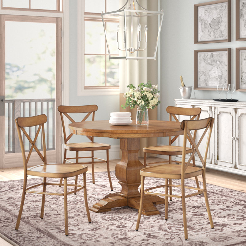 Fortville 4 - Person Solid Wood Top Pedestal Dining Set, Oak