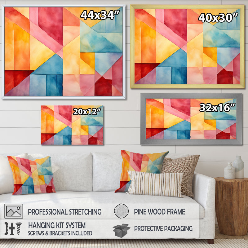 Couleurs pastel contrastant, composition géométrique II - art mural géométrique, Toile tendue, H 12 po x l 20 po x P 1 po