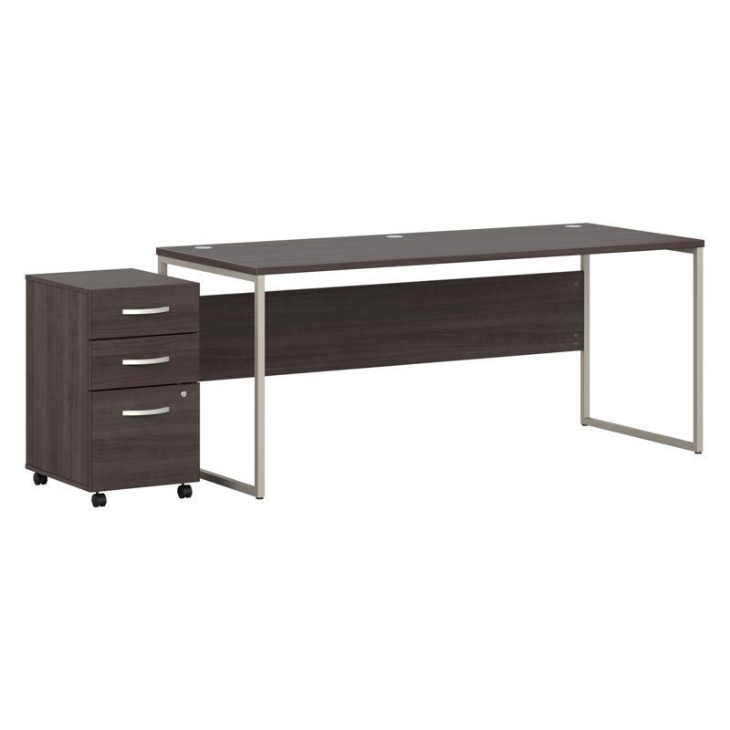 Bureau et piédestal mobile à 3 tiroirs, H 29,91 po x l 71,02 po x P 35,43 po, Brun