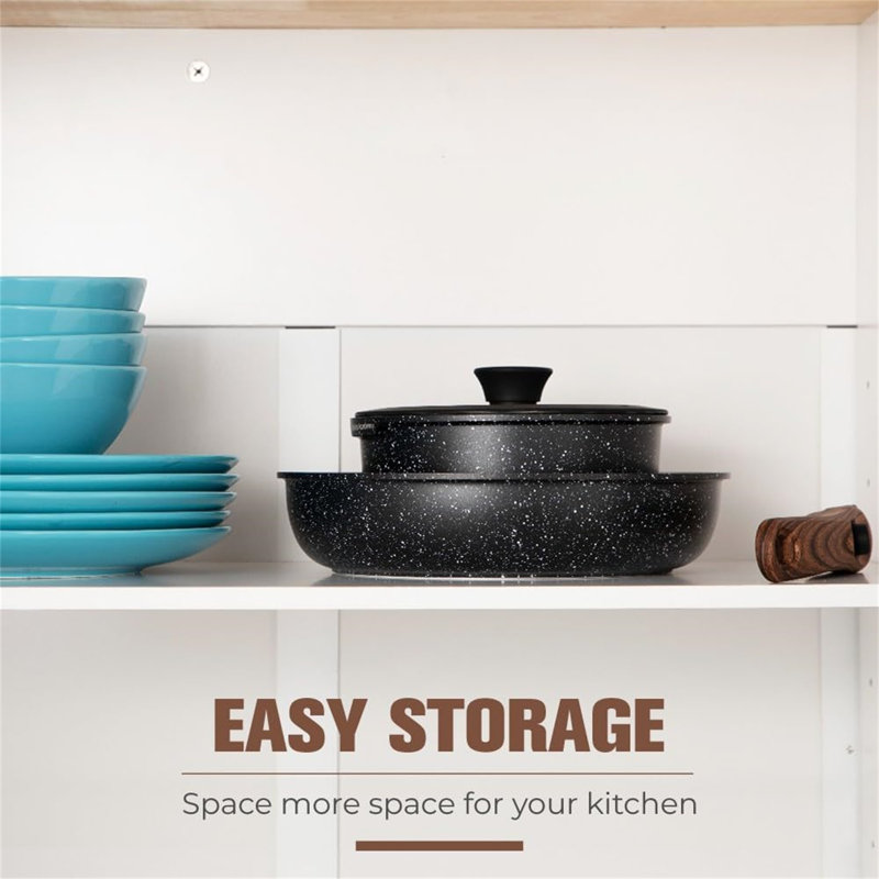 10-Piece Black Nonstick Stainless Steel Cookware Set with Detachable Handle
