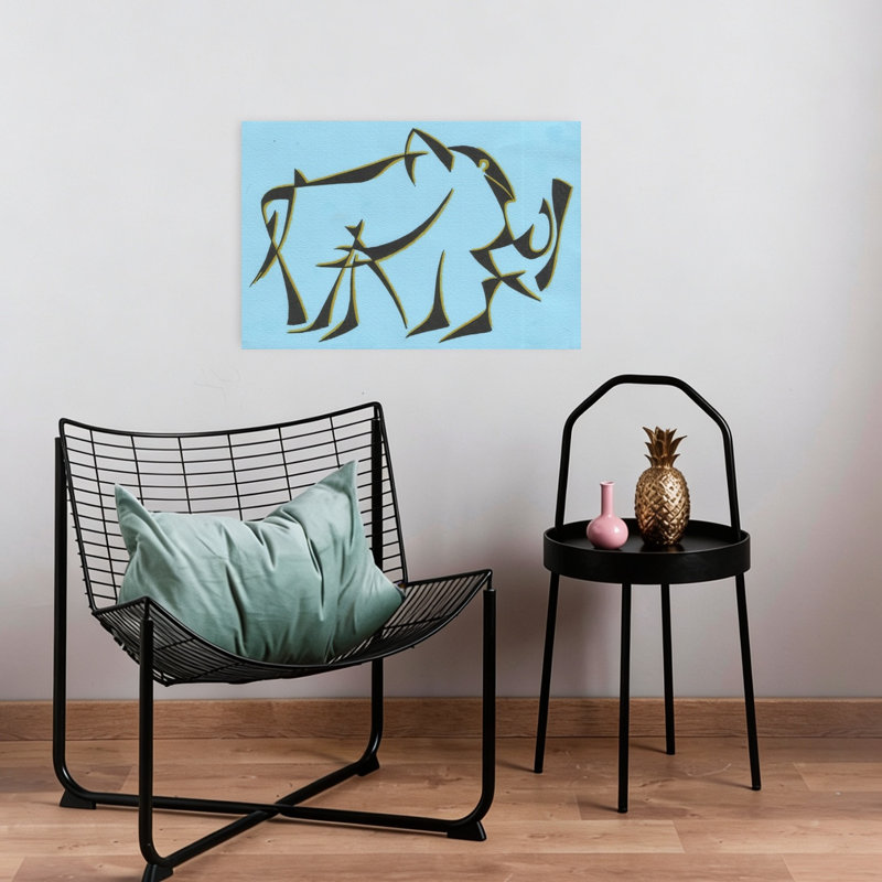 Éléphant bleu stylisé abstrait géométrique contemporain, H 16 po x l 24 po