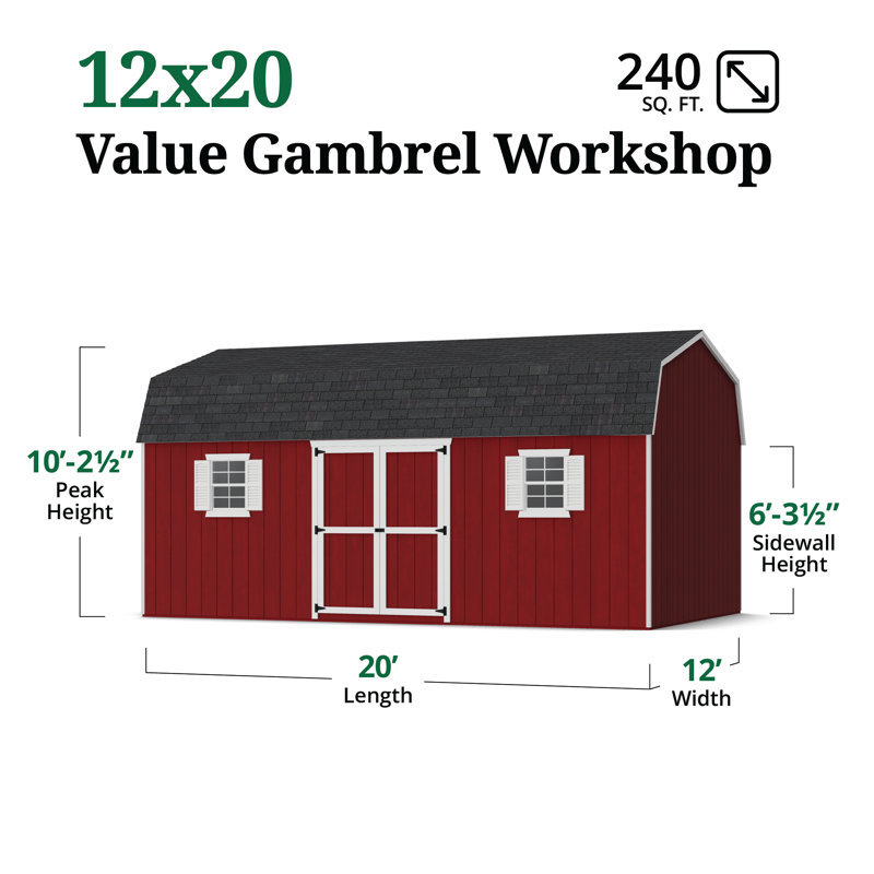 Value Gambrel Workshop Shed, 12x20 Without Floor