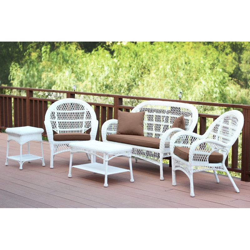 Mangum 4 - Person Patio Conversation Set with Cushions, Cocoa Brown, White