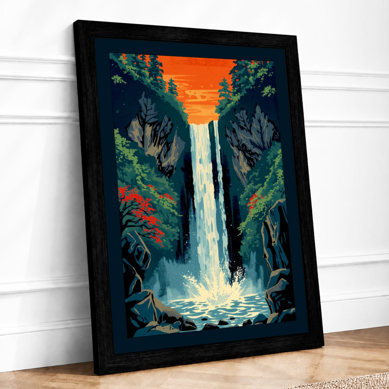 Waterfall In Mist Tropical - Print, A2 - 59.4 x 42.0 cm, Black