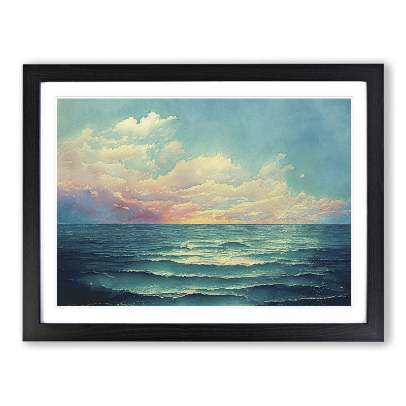 XH1022-6450X Ocean Watercolour Vol.4 - Single Picture Frame Print, Black, 46cm H x 64cm W