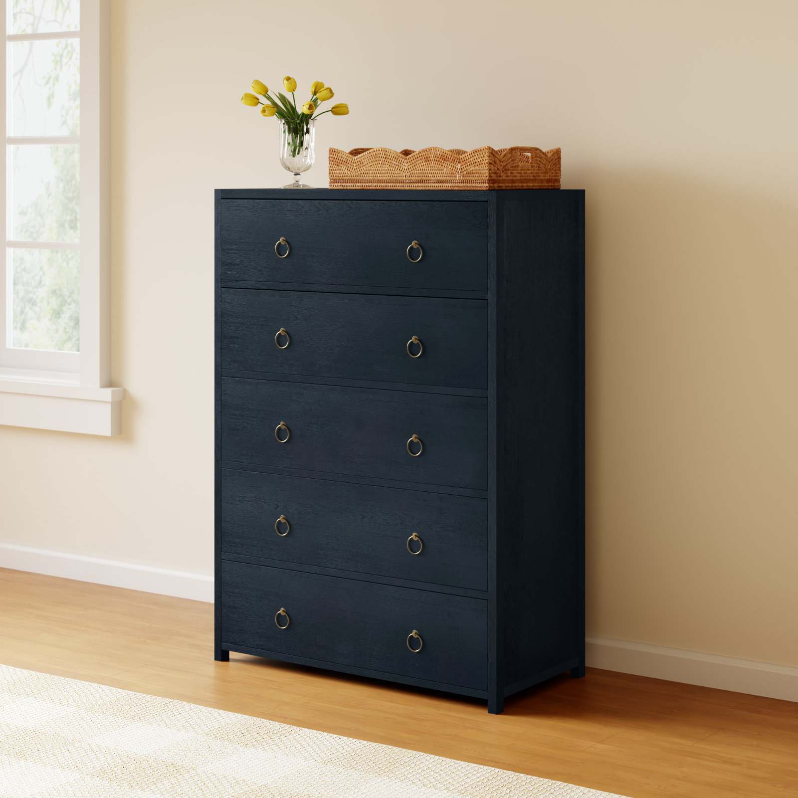Elin 5 Drawer Dresser, Navy Blue