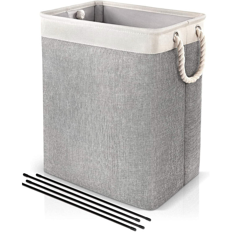 Fabric Laundry Basket with Handles, Light Grey