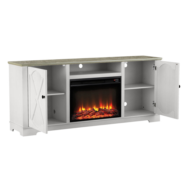 Henrik Farmhouse TV Stand with Electric Fireplace, White