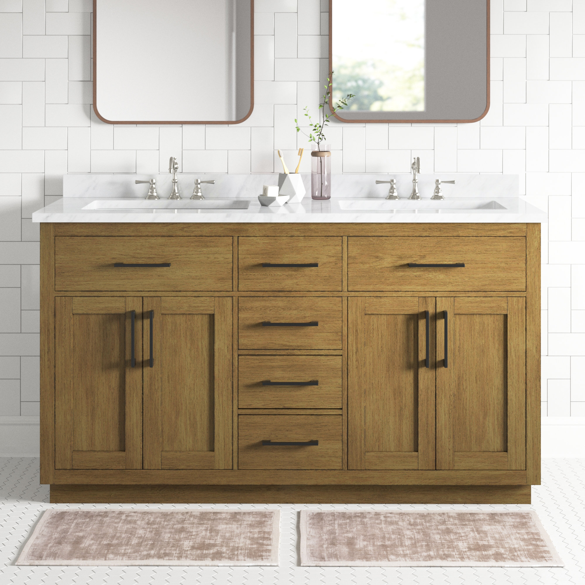 Wade Logan® Sauget 60'' Free Standing Double Bathroom Vanity with
