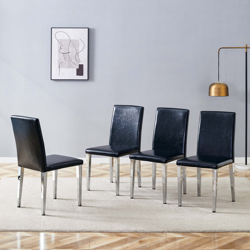 4 chaises de salle à manger en polyuréthane, pieds en métal, simples et polyvalentes, confortables et accompagnées (ensemble de 4)