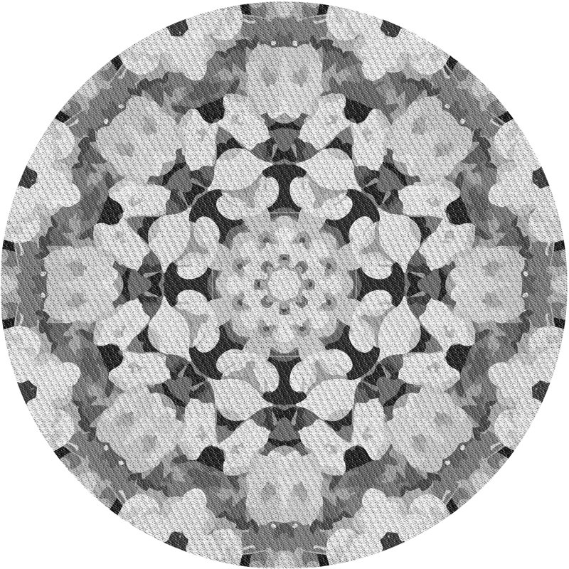 Tissé à la machine à la machine à motif floral en laine et polyester noir/gris Tapis décoratif, Rond 3 pi