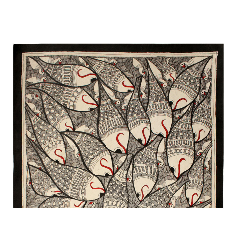 Arbre à poissons multiples | Peinture Madhubani | Couleurs naturelles sur papier fait à la main