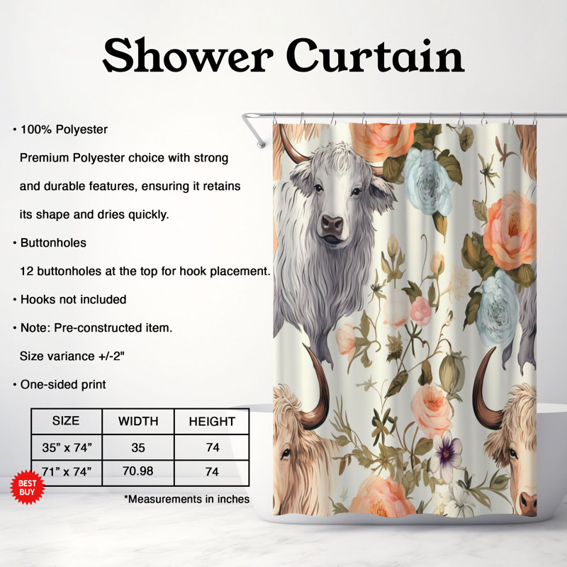 Rideau de douche Retro Cow - Premium, H 74 po x l 71 po