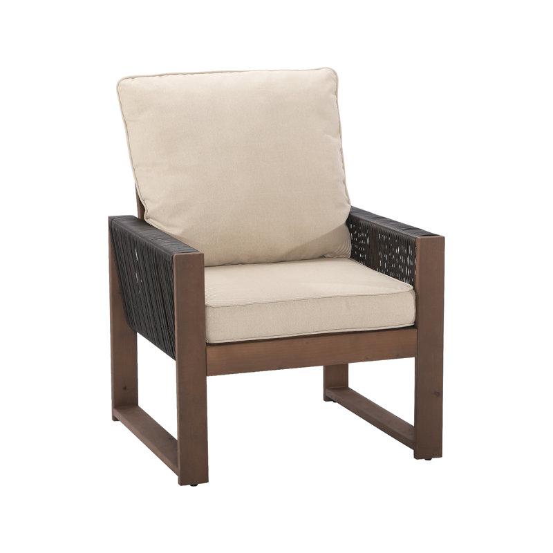 Outdoor Wooden Chair With Cushions, Beige