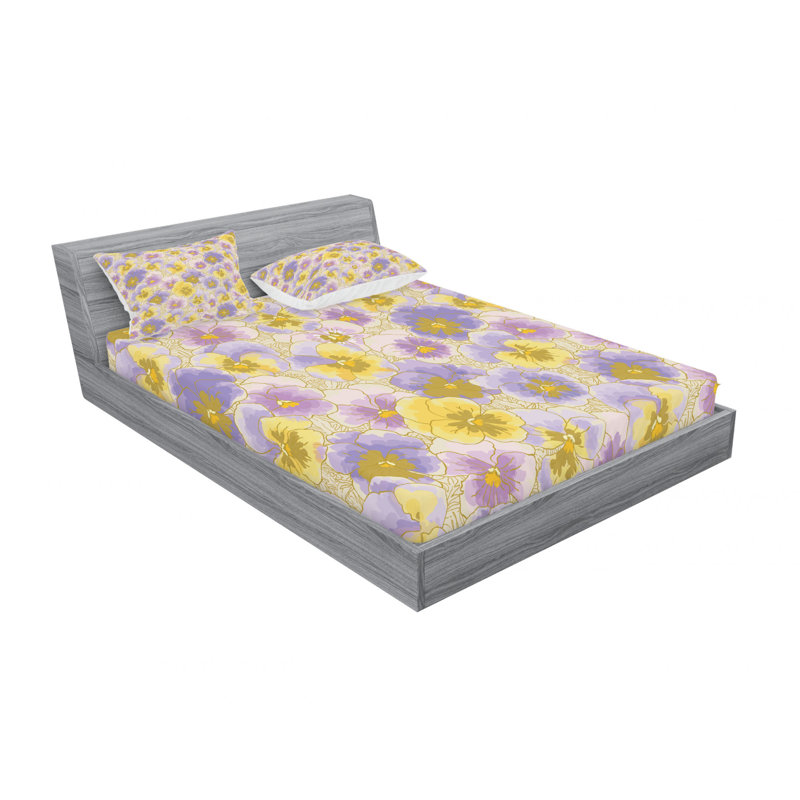 Microfiber Floral Sheet Set, Exotic with Plumeria Hibiscus Floral, Queen Sheet Set with Fitted Sheet