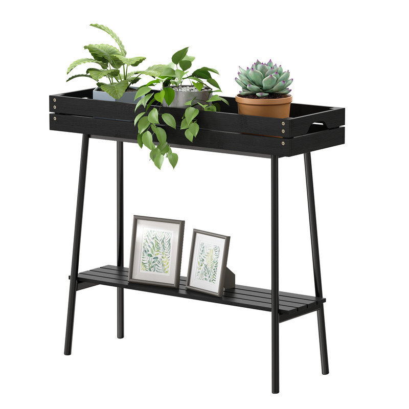 Support pour plante d'intérieur à 2 niveaux Wane, Noir, noir, noir, noir