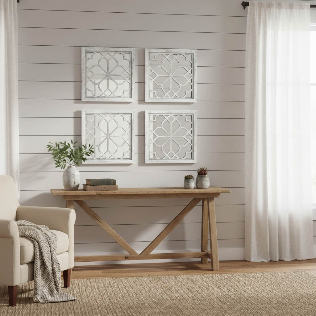 Rustic Farmhouse Square Wall Mirrors 4 Piece Accent Set