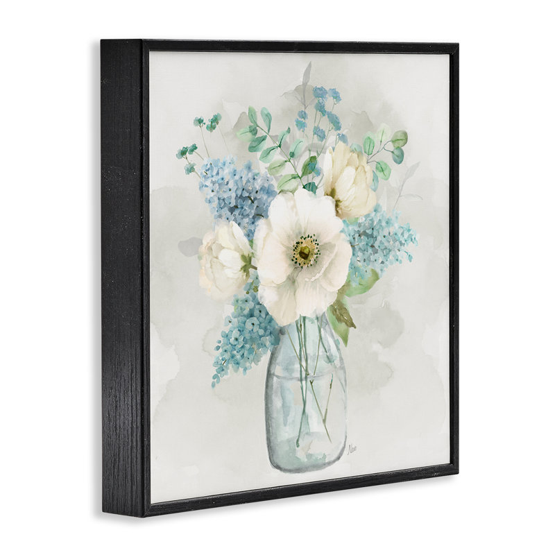 «Centric Bouquet» dans des tons doux, estampe numérique, design par Nan, Giclée encadrée noir minuit, H 12 po x l 12 po