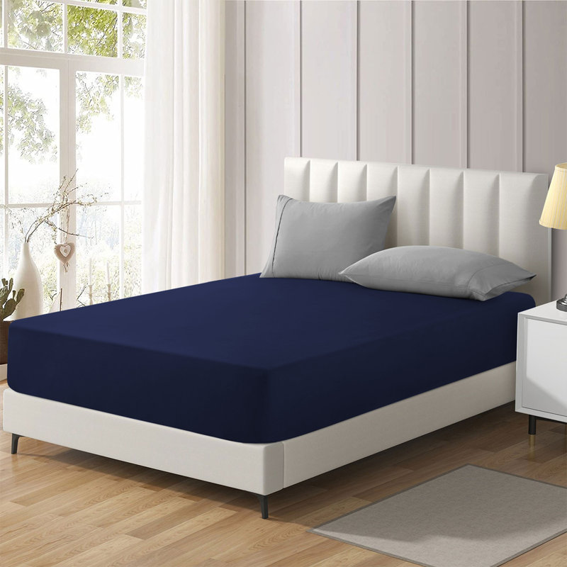 Brushed Microfiber 40cm Deep Fitted Bed Sheet, Super King (6'), Navy