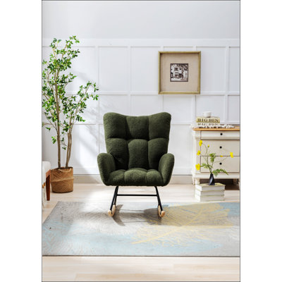 Fauteuil berçant à oreilles en tissu Teddy avec poche de rangement latérale, chaise berçante d'allaitement douce et confortable, base en bois massif robuste et sécuritaire, fauteuil d'appoint polyvalent pour la chambre de bébé et le salon