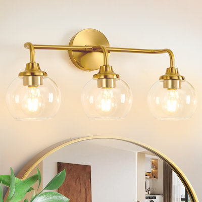 3 Light Diammable Bathroom Vanity Light Gold With Clear Glass