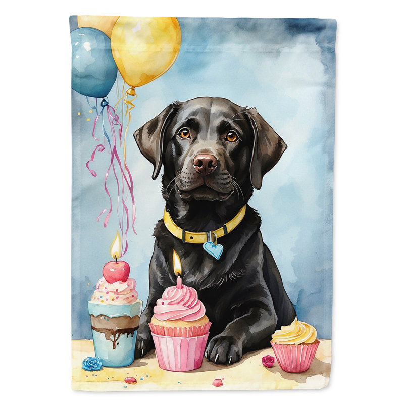 Drapeau «Happy Birthday House», Labrador Retriever noir