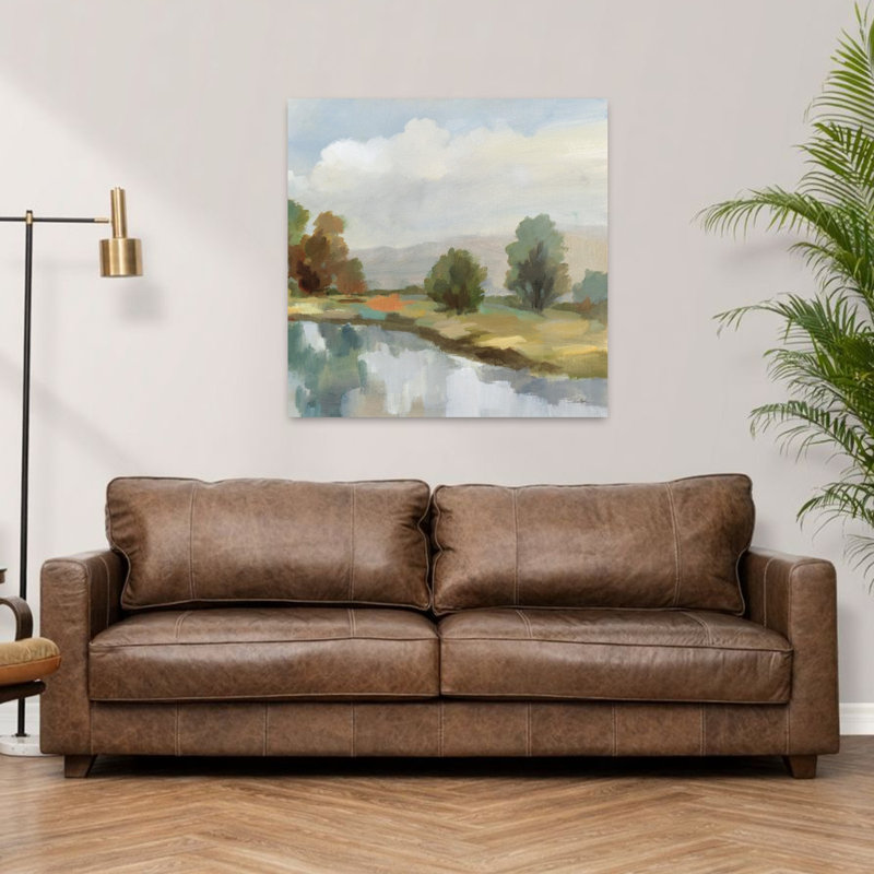 Art contemporain bleu rivière et nuages III le long de la rivière, H 36 po x l 36 po
