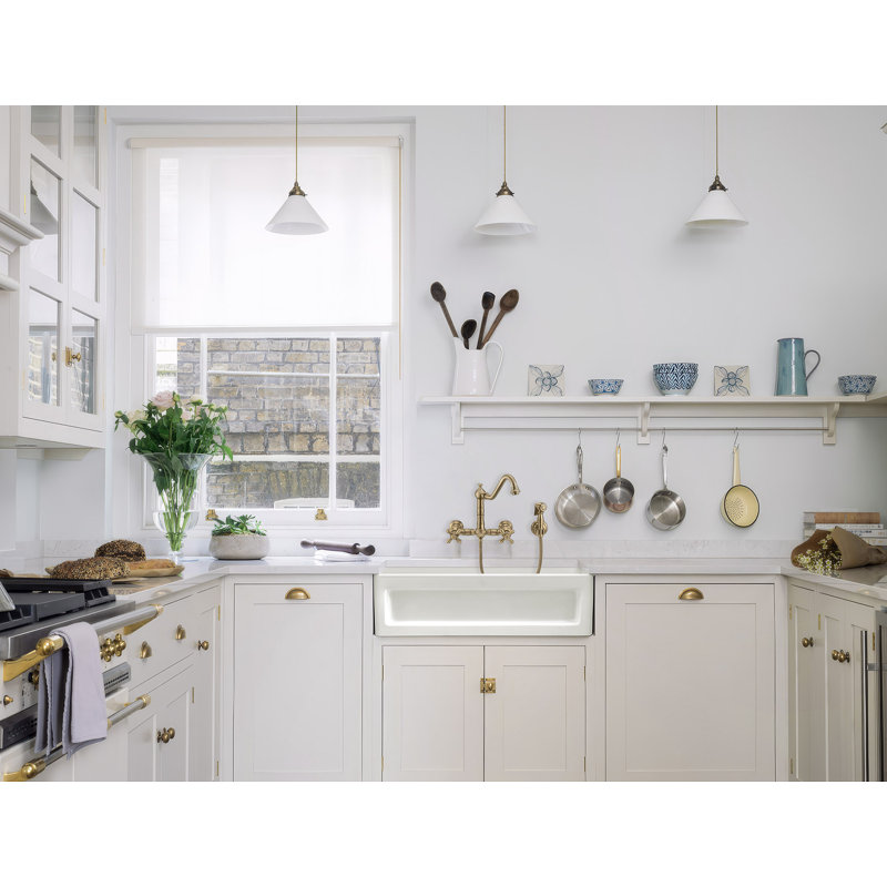 Whitehaus 33” Reversible Single Bowl Fireclay Kitchen Sink: Shaker Panel, Beveled Front Apron, Biscuit
