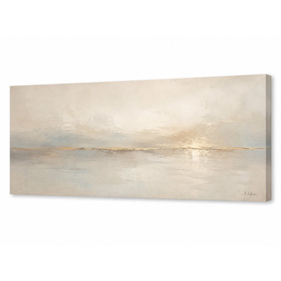 Tableau mural minimaliste abstrait panoramique à la lumière dorée sur toile tendue